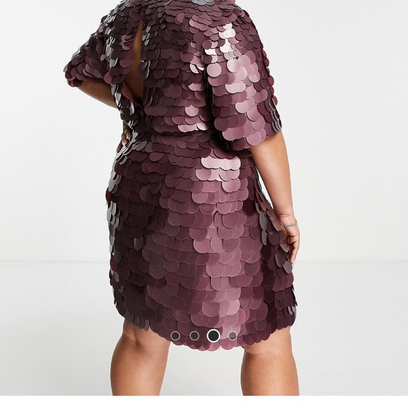 ASOS DESIGN Curve exclusive sequin shift mini dress in burgundy - Picture 2 of 4